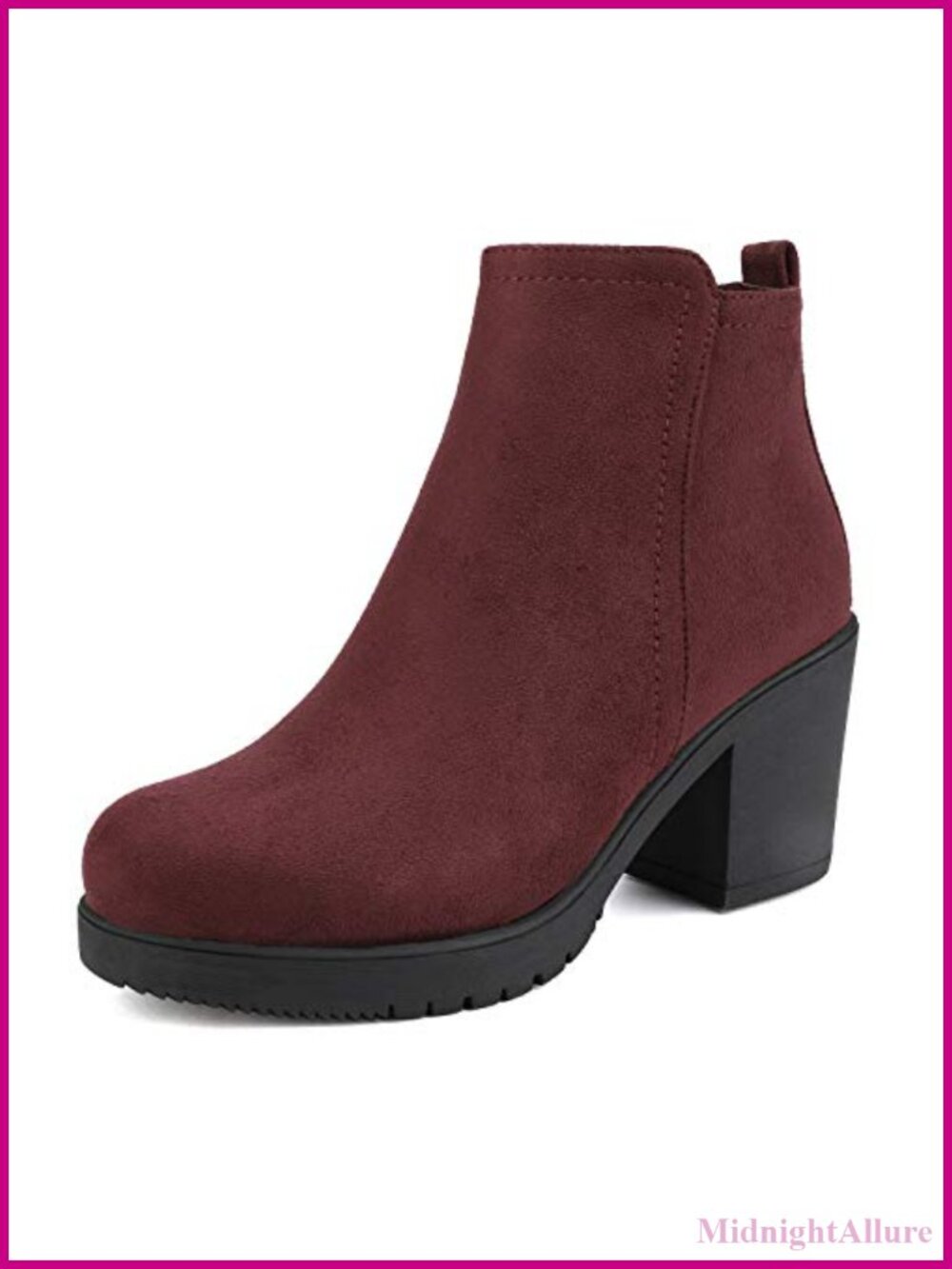 Women's Vegan Leather Block Heel Ankle Booties Side Zip